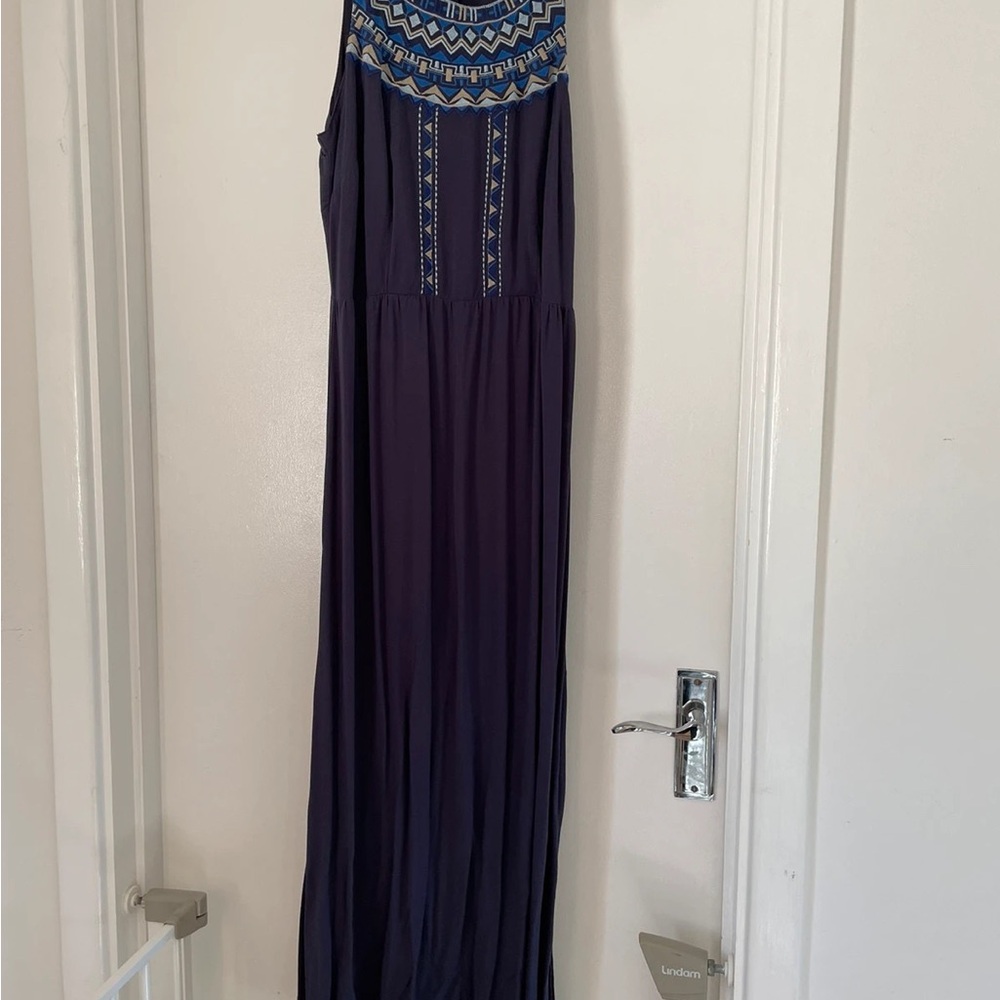 Lands' End Blue and Purple Patterned Maxi Dress